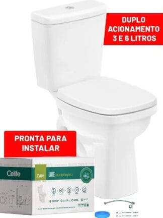 Kit Bacia Sanitária com Caixa Acoplada 3/6 Litros Like com Acessórios Branco - Celite
