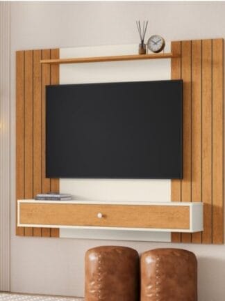Painel Ripado Para Tv 43 Polegadas Berlim Com Gaveta Casa Jd (Off White Ripado)