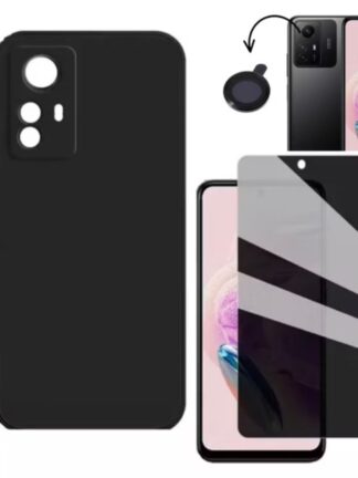 3X1 Xiaomi Redmi Note 12S - Película Privacidade 9D + Capa Aveludada + Pelicula Traseira Protetora
