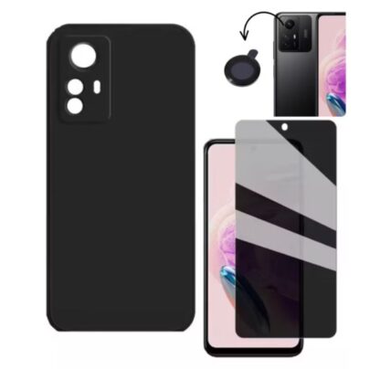 3X1 Xiaomi Redmi Note 12S - Película Privacidade 9D + Capa Aveludada + Pelicula Traseira Protetora