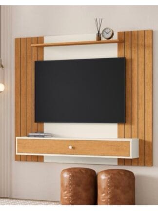 Painel Ripado Para Tv 43 Polegadas Berlim Com Gaveta Casa Jd (Off White Ripado)