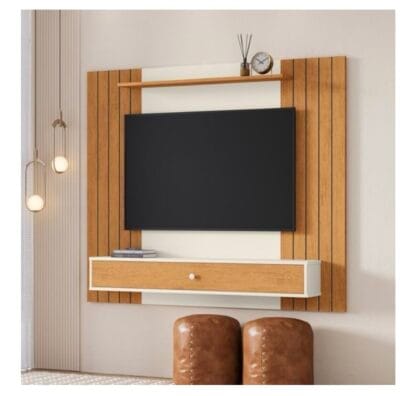 Painel Ripado Para Tv 43 Polegadas Berlim Com Gaveta Casa Jd (Off White Ripado)