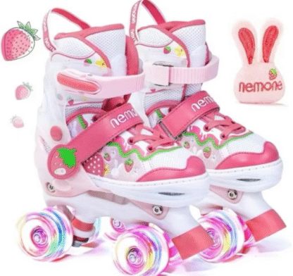 Patins roller 4 Rodas ARCO ÍRIS Com Luz De LED E Glitter Modelo Premium
