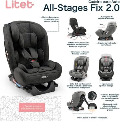 Cadeira para Auto 0-36 Kg Isofix Litet All Stages Fix 2.0 Preta - BB450 - Imagem 2