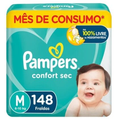 Fralda Pampers Confort Sec M - 148 fraldas