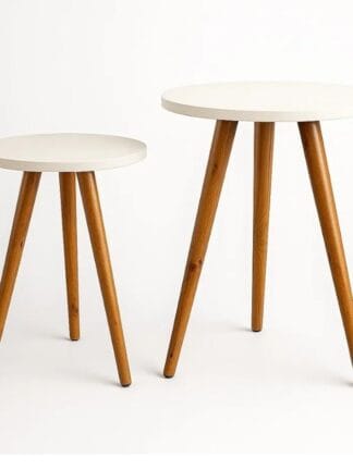 Kit 2 Mesas de Canto Redondas Pé Palito MDF – Branco ou Preto, Mesa Lateral para Sala Quarto Escritório