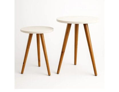 Kit 2 Mesas de Canto Redondas Pé Palito MDF – Branco ou Preto, Mesa Lateral para Sala Quarto Escritório