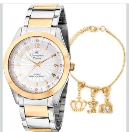 Relógio Feminino Champion Bicolor Analógico CN29409S Pulseira Berloques