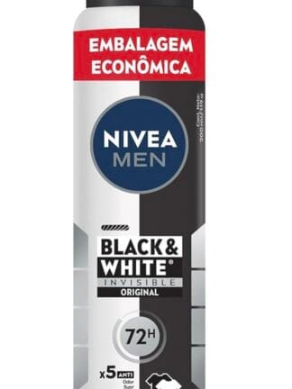 NIVEA MEN Desodorante Masculino Antitranspirante Aerossol Black & White Invisible Original 200ml - Protege por 72h e evita manchas nas roupas