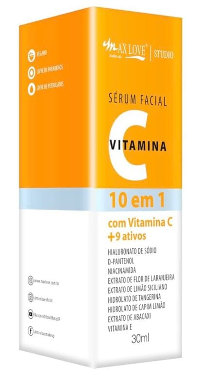 Sérum Facial Vitamina C, 10 em 1, Pele Hidratada, Macia e Iluminada, 30ml, Max Love