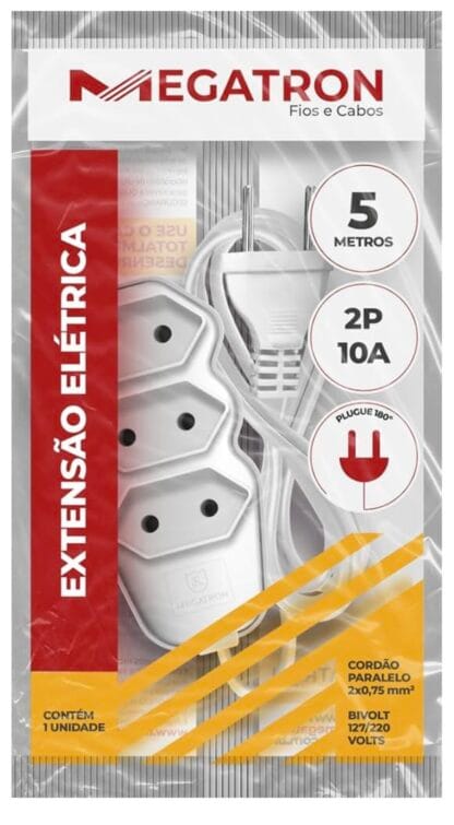 Extensao Cabo, Megatron, Pl 2 x 0.75, 5M, Branca 101