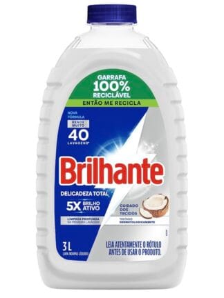 Brilhante Delicadeza Total Lava-Roupas Líquido Roupas Brancas E Coloridas Com Óleo De Coco Natural Galão 3L