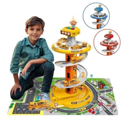 Pista de Carrinhos Infantil Brinquedo Corrida Posto Com Luz e Som (Amarelo)