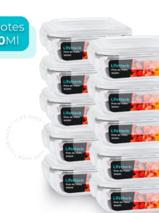 Conjunto 10 Potes Vidro Hermético Mantimentos Marmita 640ml