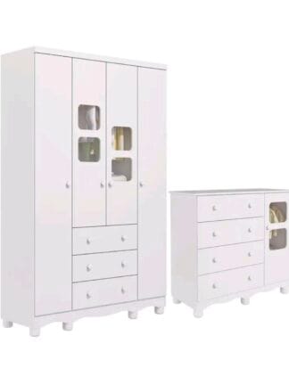 Quarto bebê - Guarda roupa 4 portas e cômoda