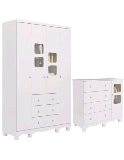Quarto bebê - Guarda roupa 4 portas e cômoda