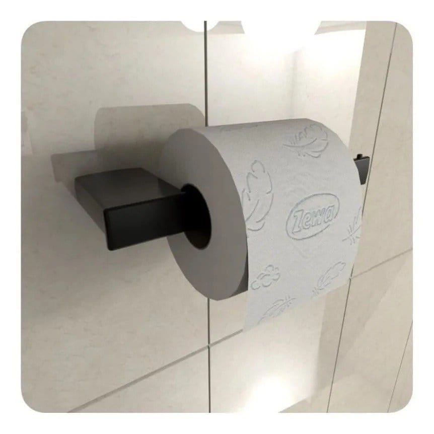 Porta Papel Higiênico Fosco Dupla Fixação Preto Master Preto - Imagem 2