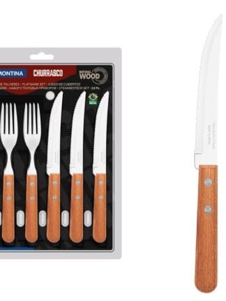 JOGO DE TALHERES PARA CHURRASCO DYNAMIC SORTIDOS COM LAMINAS DE ACO INOX E CABOS DE MADEIRA