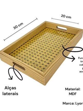 Bandeja 30cm Retangular de MDF Com fundo Treliça e Acrílico