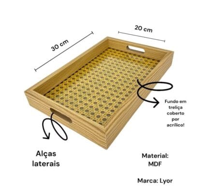 Bandeja 30cm Retangular de MDF Com fundo Treliça e Acrílico