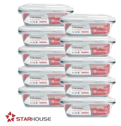 Kit 10 Marmitas Vidro Hermético Vidro Tampa Trava 370ml Star House