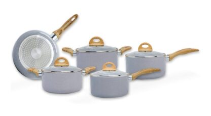 Brinox - Jogo de Panelas Ceramic Life 5 Peças Smart Plus com Fundo de Indução - Cinza Wooden