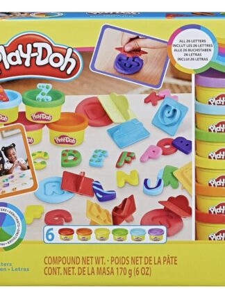 Massinha de Modelar,Kit Inicial de Letras- Com 26 Carimbos e 6 Potes - A partir de 3 Anos