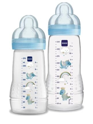 MAM Kit 2 Mamadeiras Easy Active Set, 270ml e 330ml Com Formato Ergonômico para Crianças 2+ Meses com Bico de Silicone