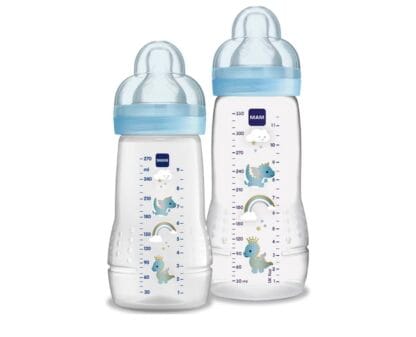 MAM Kit 2 Mamadeiras Easy Active Set, 270ml e 330ml Com Formato Ergonômico para Crianças 2+ Meses com Bico de Silicone