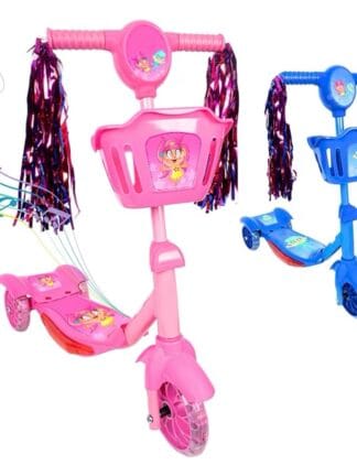 Patinete Infantil 3 Rodas com Luzes Led e Cesta Emite Som Musical Altura Regulável e Freio Traseiro (Rosa)